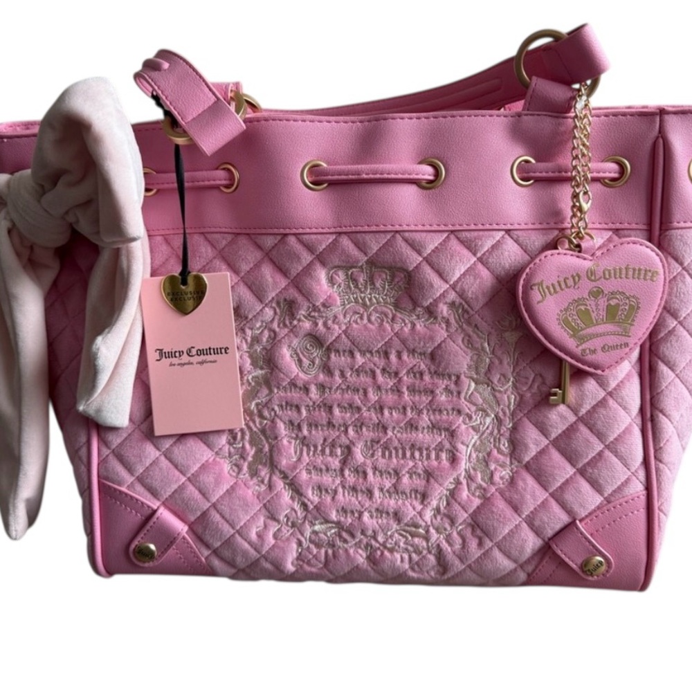 Juicy Couture beautiful Pink Quilted Tote with Heart Charm "Cherry Blossom"